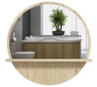 kleankin Miroir Rond Mural de Salle de Bain Miroir avec étagère de Rangement - Ø 45 x 10H cm - Effet Bois Naturel