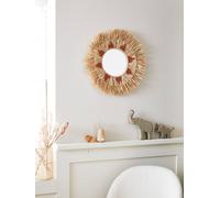 Miroir rond raphia beige / rose TU