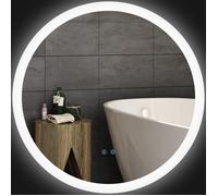 Miroir rond salle de bain - kleankin - éclairage LED Ø 70 cm mural anti-buée réglable tactile - verre - blanc argent