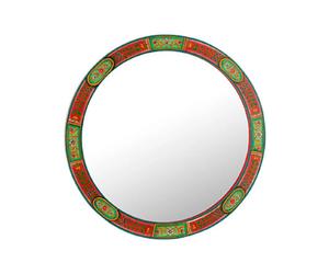 Miroir rond style indien 75 cm vert et rouge - NEIDIN