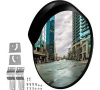 Miroir routier Wiltec de 75 cm, convexe, avec capot de protection noir ; miroir de sécurité rond offrant un champ de vision de 160° ; miroir convexe pour sorties, matériel de montage inclus