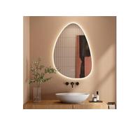 Miroir Salle de Bain 80 x 55cm, Miroir Asymétrique Salle de Bain avec éclairage LED, Interrupteur Tactile, Lumière Réglable 3 Couleurs, Anti-buée,