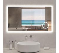 Miroir salle de bain bluetooth + loupe + horloge + tricolore + anti-buée 140x80cm dimmable,mémoire,tactile,led