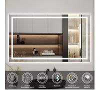 Miroir salle de bain LED - 120x70cm - Tactile - Bluetooth - Horloge - 3 couleurs - Gradation infinie - Anti-buée