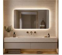 Miroir salle de bain LED mural 100x60 cm rétroéclairé anti-buée 3 couleurs intensité variable verre Grjofek