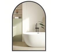 Miroir Salle de Bain, Miroir Mural Arqué, Cadre en Aluminium, 91 x 61 cm, avec Film de sans risque, Montage Facile, pour Salon, Chambre, Salle de Bain, Noir d'encre Excellente clarté : Avec une réflec