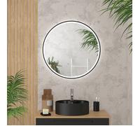 AURLANE Miroir Salle de Bain Rond avec éclairage LED et Contour Noir - Ø70cm - GO Black LED