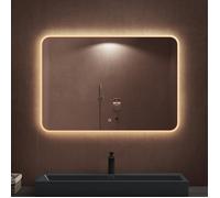 Miroir sans cadre mural lumineux Sogood design minimaliste 100x70cm avec LED et interrupteur tactile pour salle de bain salon