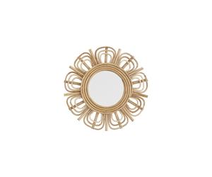 Miroir soleil en bambou beige, rond, fixation murale - Madam Stoltz, Lumia - Ø45 cm H5 cm