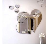 Miroir Stickers Muraux 3D Cristal Double Coeur Acrylique DIY Art Stickers Muraux Maison Salon Salle De Bain TV Fond Décoration (Arg