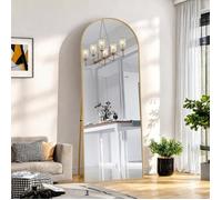 Miroir sur Pied, 162 x 53 cm, Miroir de Sol - Miroir Mural - Miroir arqué pleine longueur, Cadre Métal Doré