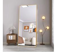 Miroir sur Pied 180 x 80 cm, Miroir Pleine Longueur Grand Miroir Mural Miroir de Sol Dressing Miroir Alliage d'Aluminium Cadre, Or