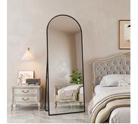 Miroir sur Pied Arqué 162x53cm, Miroir Mural avec Cadre en Aluminium, verre trempé HD, miroir plein pied pour chambre, Cadre noir