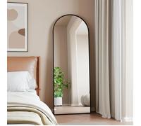 Miroir sur pied arrondi 160 x 50cm, cadre en métal miroir hd grand pour salon, chambre et dressing, noir