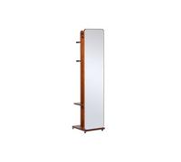 Miroir sur pied - HOMCOM - avec roulettes portant 4 patères étagère rangement dressing - MDF - aspect noyer