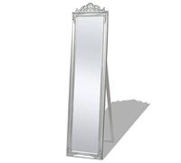 Miroir sur pied de style baroque avec cadre en bois argenté 160 x 40 cm, sur pied pour couloir, chambre à coucher, salle de bain, garde-robe, miroir complet pour décoration élégante et application de