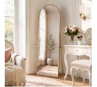 Miroir sur Pied, EZSSW, 162x53, Arche Doré en Verre Trempé, Plein Pied Miroir avec Support Réglable, Miroir Cosmétique Grand Format