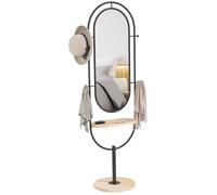 Miroir sur pied - HOMCOM - ovale - plateau en bois - 4 crochets - cadre en métal - 50 x 40 x 175,5 cm - noir