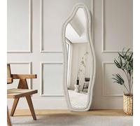 Miroir sur Pied irrégulier 160 x 50cm, Miroir sur Pieds Chambre, Miroirs Vague Bordure Velours, Suspendable Miroirs en Pied, Vérifiez L'ensemble Tenue, Détails Vêtements Maquillage (Blanc, 160*50cm)