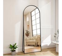 Miroir sur pied noir - 164x54cm - Grand miroir de sol, Dressing et miroir à cadre fin mural - verre trempé - Semi-circular