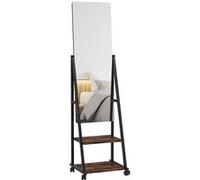 Miroir sur pied rectangulaire avec roulettes angle réglable 2 étagères dim. 42L x 37l x 155H cm verre bois rustique noir Noir G