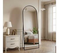 Miroir sur pied Superaly 162x53cm avec dessus arqué, grand miroir en arc avec verre durable, miroir mural pleine longueur, à poser ou à laisser appuyer contre le mur avec support, noir Black