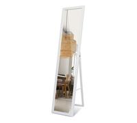 Miroir sur pied Tulup 156x36 LED cadre MDF blanc - forme organique élégante avec lumière chaude pour un intérieur moderne