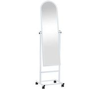CLP Miroir sur Pied Evoir avec roulettes I Miroir Corps Entier avec Cadre métallique I Inclinable et pivotant à 360 degrés, Couleur:Blanc