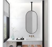 Miroir Suspendu au Plafond, Miroir de Maquillage Mural, Miroir Flottant pour Salle de Bain, Grand Miroir Ovale Suspendu, Bras réglable (60 x 90 cm)