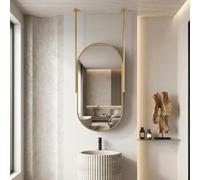 Miroir Suspendu au Plafond, Miroir de Salle de Bain Ovale | Miroirs muraux suspendus avec tige de fixation, pour chambre, cabinet de toilette, entrée et salon(Gold,60x100cm)