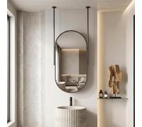 Miroir Suspendu au Plafond, Miroir de Salle de Bain Ovale | Miroirs muraux suspendus avec tige de fixation, pour chambre, cabinet de toilette, entrée et salon(Nero,60x100cm)