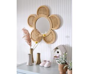 Miroir XL rotin et cannage Fleur beige doré TU