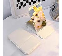 Miroirs de maquillage pliants, miroir de poche portable en polyuréthane avec support réglable, miroir de poche compact ultra fin pour sac à main (blanc, 7 x 10,5 cm)