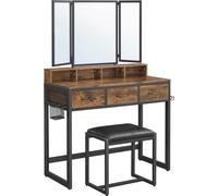 Miroirs industriels avec double miroir et boîte de rangement – Structure rustique marron et noire