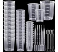 MirraSwit 30 Pcs Gobelet Doseur, 30/50/100ml Plastique doseur cuisine tasses à mesurer, Transparent Gobelet Peinture, avec Compte Gouttes et Cuillères à Mélanger pour Laboratoire et Cuisine