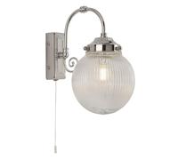 Applique murale Ip44 pour salle de bain Belvue 1 flamme, abat-jour sphérique transparent, chrome clair