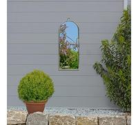 MirrorOutlet The Arcus - Miroir Mural de Jardin arqué Moderne avec Cadre Couleur béton 64 cm x 24 cm - Miroir argenté avec Dos Noir résistant aux intempéries.