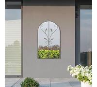 MirrorOutlet The Arcus - Miroir Mural de Jardin arqué Moderne encadré Couleur béton 78,7 x 45,7 cm (80 cm x 46 cm) Miroir argenté avec Dos Noir résistant aux intempéries.