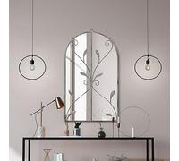 MirrorOutlet The Arcus Miroir Mural Moderne en Forme d'arche avec Cadre Couleur béton 80 x 46 cm Argenté avec Dos Noir