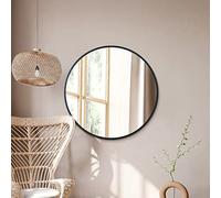 MirrorOutlet The Fenestra Miroir Mural Circulaire Rond Moderne avec Cadre en métal Noir 80 x 80 cm