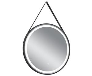 Mirrors and More Finchen 81800102 Miroir LED en métal Noir avec Cordon en Cuir comme Suspension, Tactile on/Off