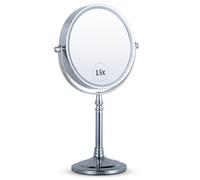 Mirrorvana Grand Miroir grossissant 15x et 1x sur Pied, 30 x 15 cm (Chrome) | Rond et double face, sa hauteur généreuse évite de se pencher : un reflet net, aussi bien en chambre qu'en salle de bain