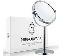 MIRRORVANA Miroir grossissant 10x et 1x sur Pied pour Maquillage, 18 cm | À poser sur toute table, double face : un côté agrandit, l'autre reste fidèle, pour des sourcils bien dessinés au quotidien