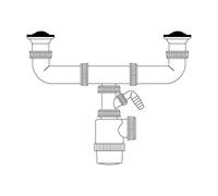 Mirtak Siphon double bouteille extensible V70 avec prise lave-vaisselle + bouchons PVC blanc