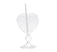 MISNODE Lot de 2 verres à cocktail en forme de cœur avec paille en verre, verres à vin créatifs pour maison, fête, bar, whisky, vodka
