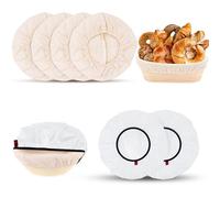Mispudin 4+2 Pcs 25cm Doublure Tissus pour Panier à Pain & Couvercle Alimentaire Set, Rond Lin Tissu en Lin pour Banneton à Pain avec Reutilisable Film de Fermentation 28cm