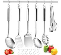 Mispudin 6 Pièces Ustensiles de Cuisine Inox, Set Ustensile Cuisine Inox | Kitchen Utensils avec Cuillères, Spatules et Palettes, Écumoire, Cuillère à Spaghetti et Pince à Spaghetti