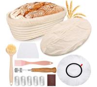 Mispudin Banneton pour Pain Ovale 28 cm, 700g Pâte, Rotin Naturel Ensemble de Paniers de Fermentation, Kit Boulangerie avec Tissu, Couvercle, Brosse, Lame Boulanger pour Pain, Idéal Starter