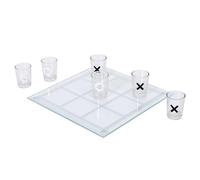 MISTER GADGet - MG3371, Jeu à Boire Tic Tac Toe en Verre avec 9 Verres et Plateau 22x22 cm - Amusez-Vous à aligner 3 Verres identiques - Taille L - Couleurs Transparent, Noir, Blanc