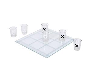 MISTER GADGet - MG3371, Jeu à Boire Tic Tac Toe en Verre avec 9 Verres et Plateau 22x22 cm - Amusez-Vous à aligner 3 Verres identiques - Taille L - Couleurs Transparent, Noir, Blanc